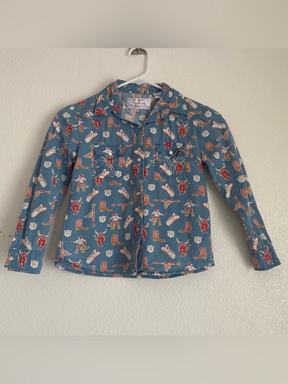 Vintage Panhandle pearl snap button down long sleeve rodeo western shirt,youth s
